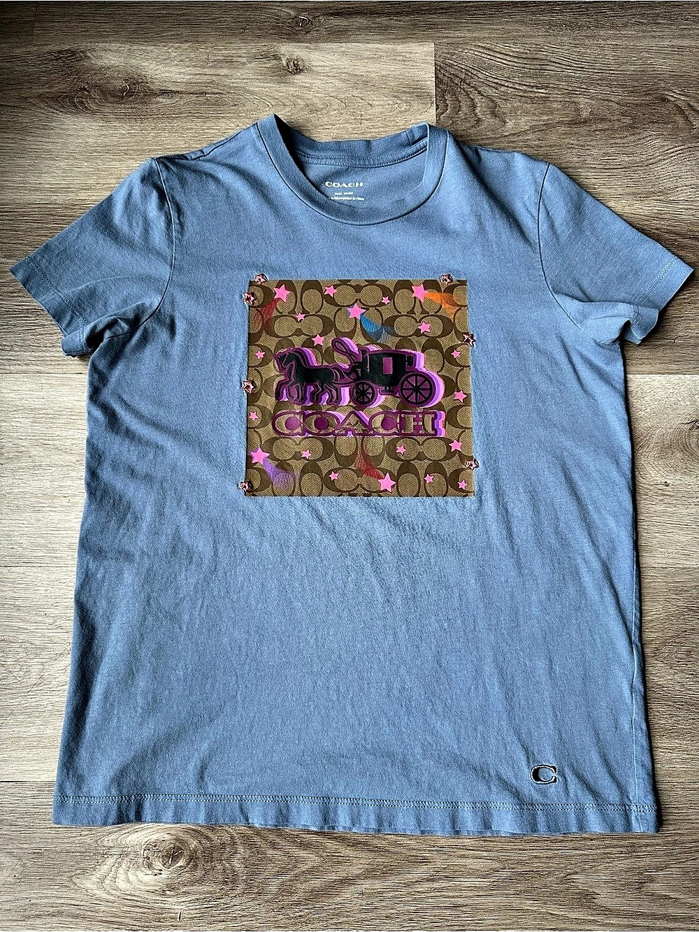 Coach Horse and Carriage T-Shirt in Organic Cotton Blue & Brown Medium